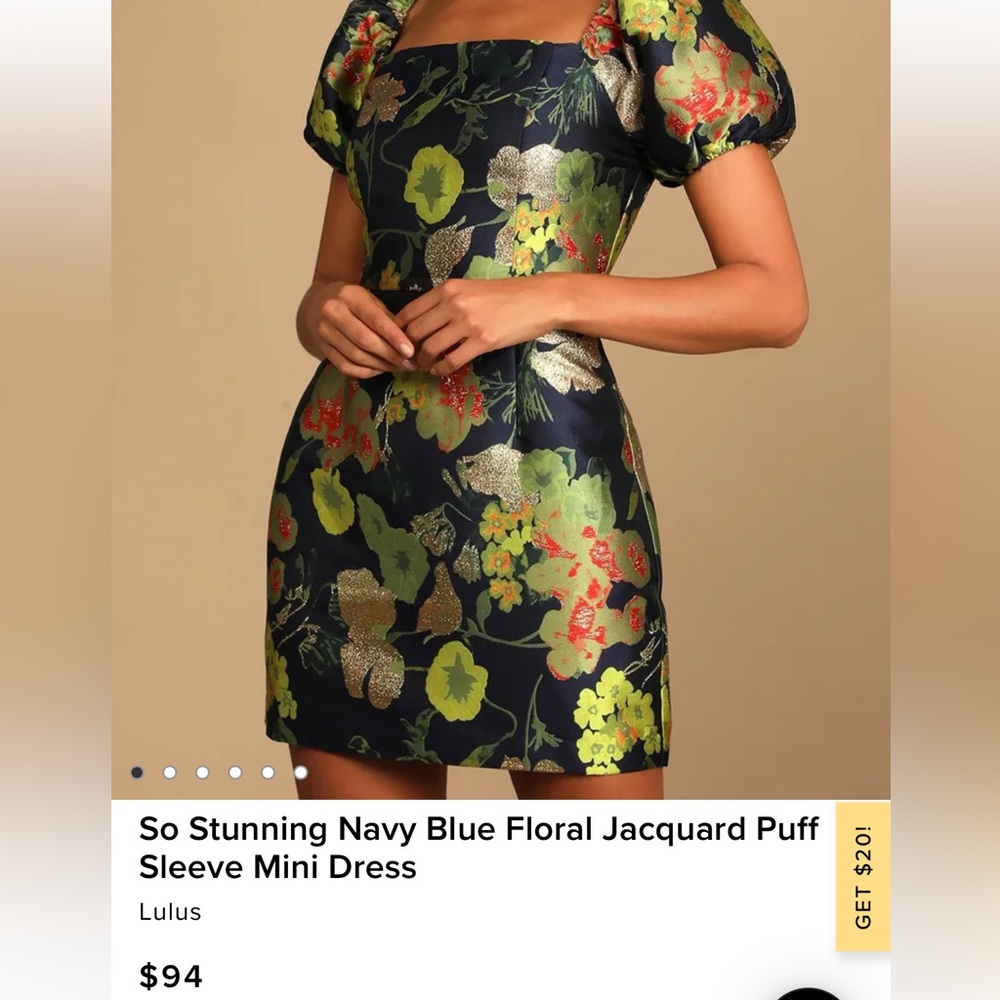 Lulus Navy Blue Floral Jacquard Puff Sleeve Mini Dress (large)